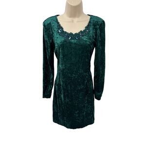 Vintage Y2K All That Jazz Forest Fairy Beaded Velvet Dress Small Green Polyester